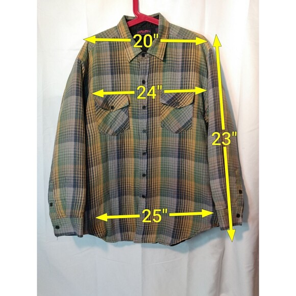 Dakota Men Lined Button Up Green Yellow Fleece Shaket Shirt Size L - Picture 2 of 7